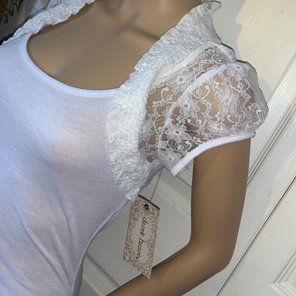 white  lace jacket bolero puff sleeve hourglass tunic tank top M NWT - Picture 3 of 9